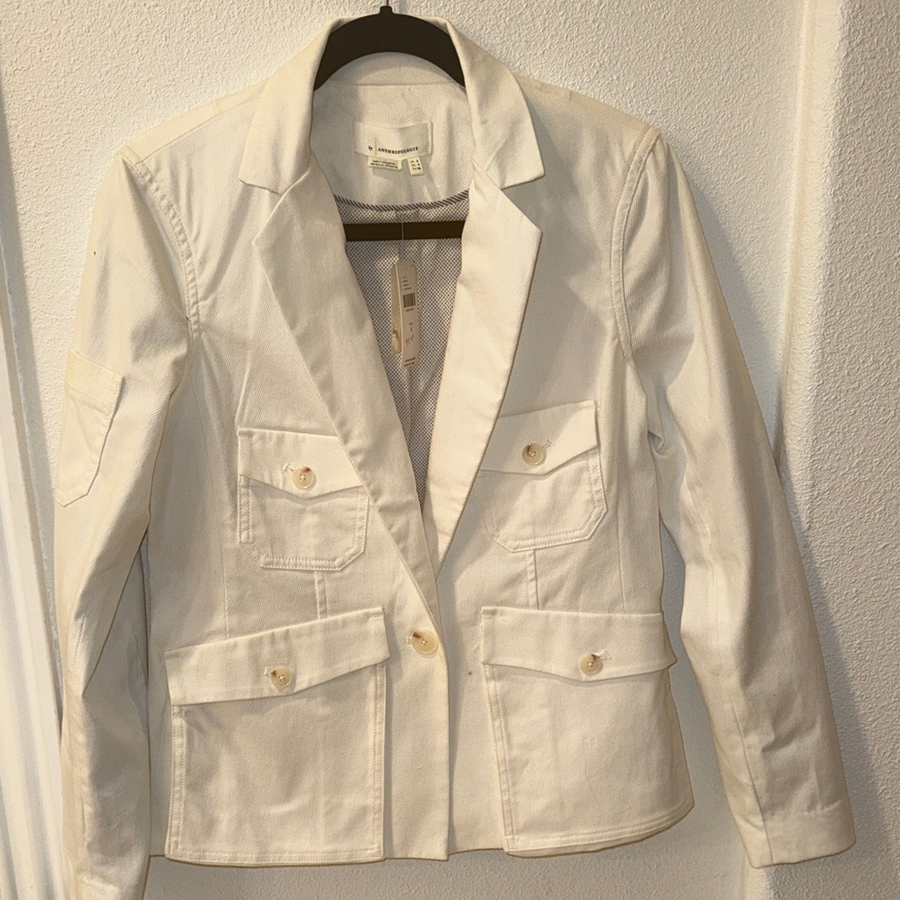 White Women's Cotton Utility Blazer Jacket